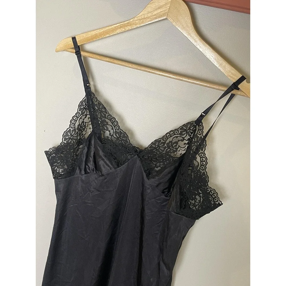 Vintage Whimsigoth Whimsy Lace Camie Slip Dress Sz 40 Black Lingerie Chemise USA